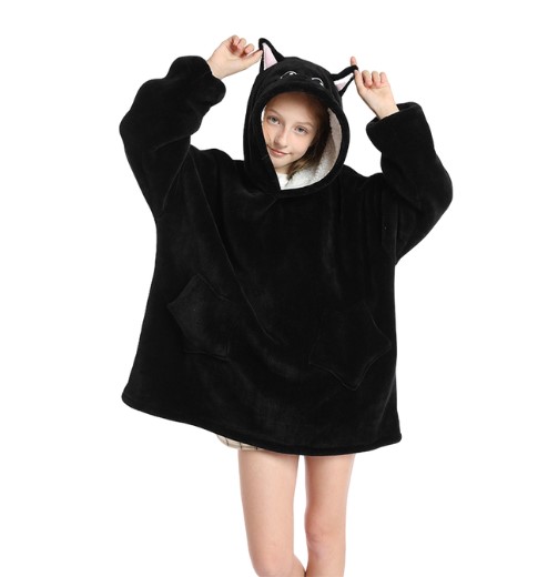 MANTA BUZO CAPUCHA BOLSILLOS INFANTIL GATITO NEGRO