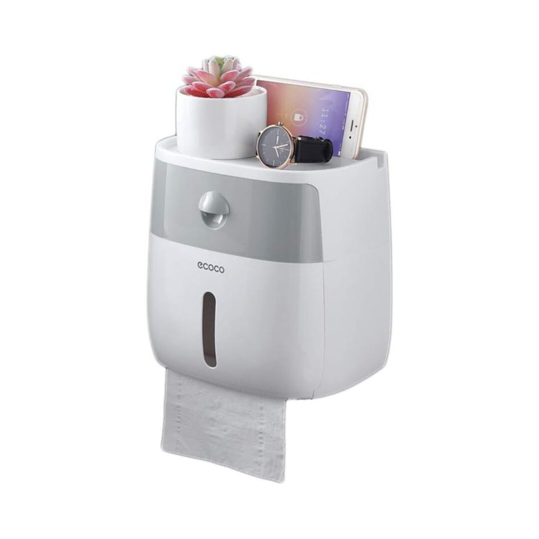 DISPENSADOR PARA PAPEL HIGIENICO CON SOPORTE Y COMPARTIMIENTO