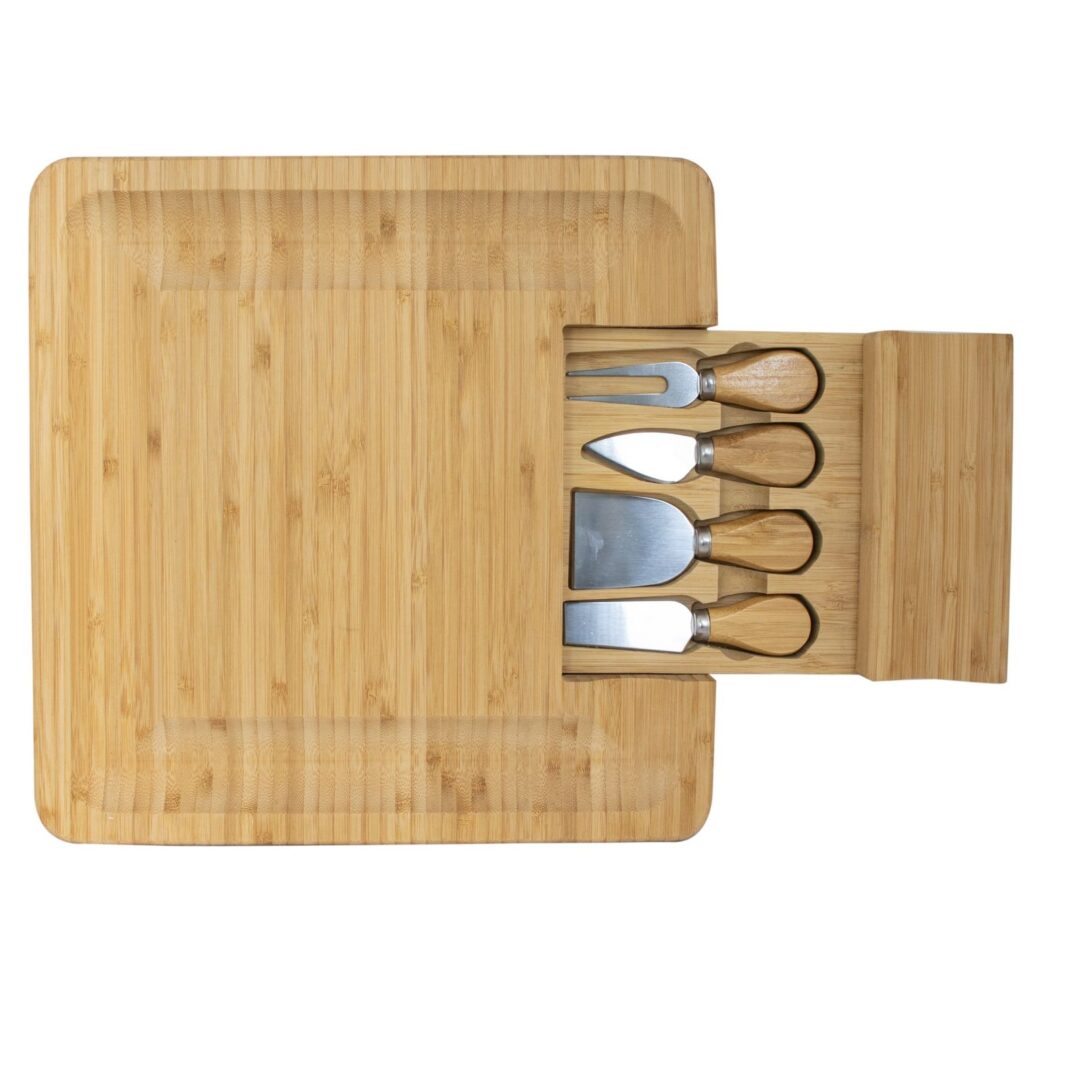 TABLA PARA PICADA DE MADERA CUADRADA + ACCESORIOS