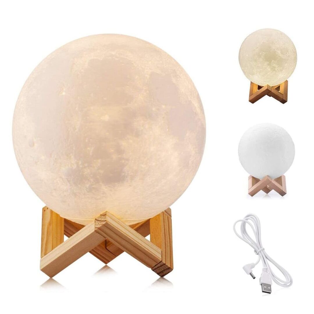 LAMPARA VELADORA LUNA BASE MADERA RGB - Imagen 2