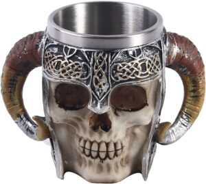 TAZA DE ACERO CALAVERA MEDIEVAL 500 ML