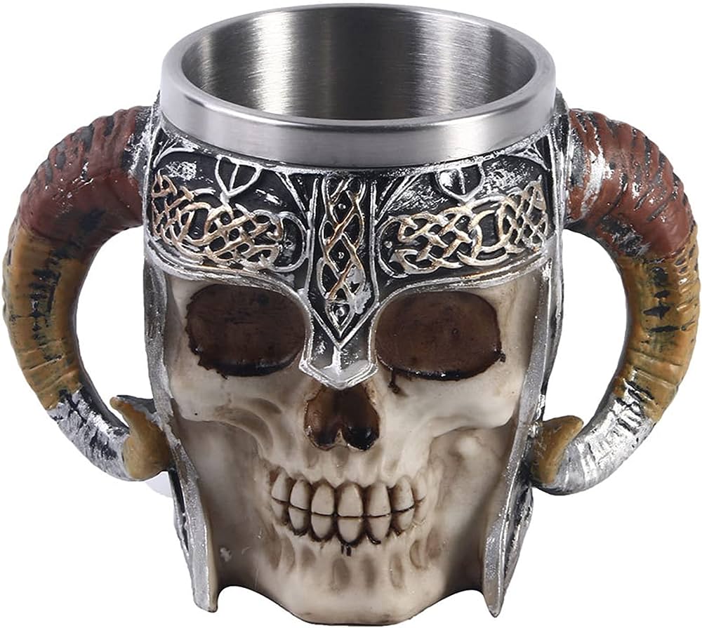 TAZA DE ACERO CALAVERA MEDIEVAL 500 ML