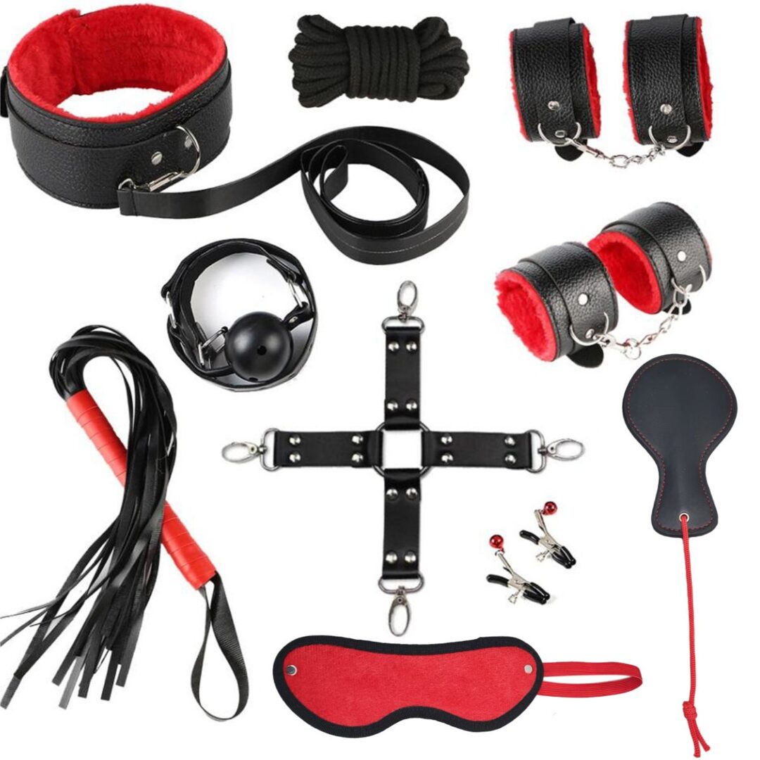KIT X 10 PIEZAS SADOMASOQUISMO ROJO Y NEGRO