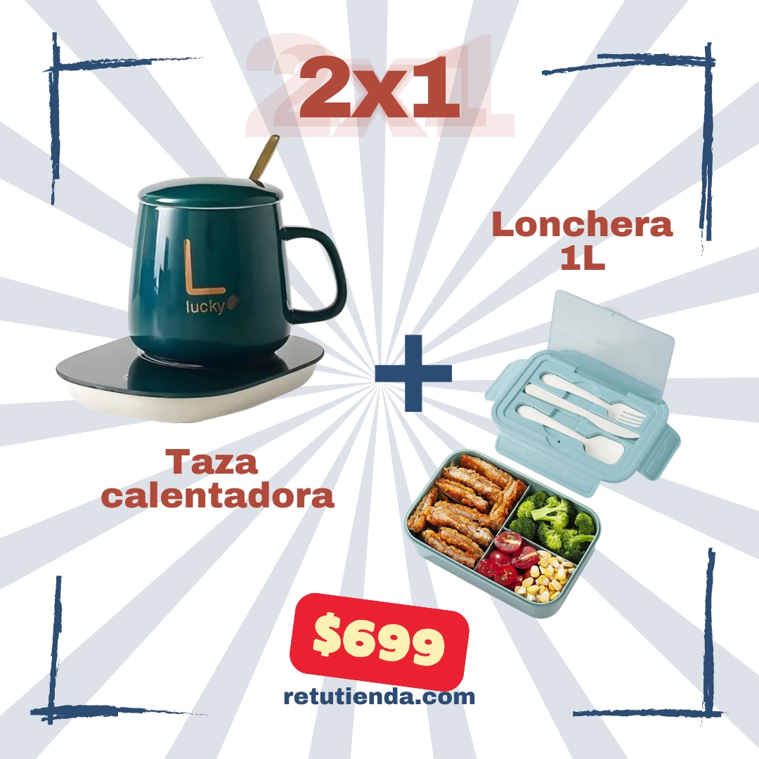 Taza Calentadora Base y Cuchara + Lonchera 1L compartimentos