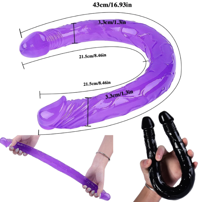 Consolador Dildo Pene Doble Flexible / 43cm x 3.3cm Negro
