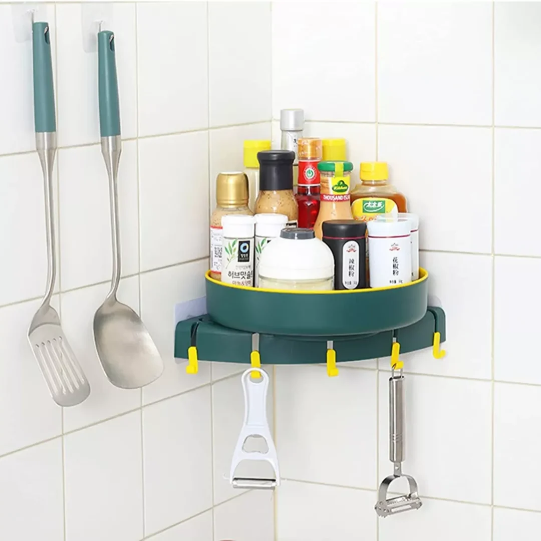 Esquinero de Cocina o Baño Giratorio con 5 Perchas Adhesivo