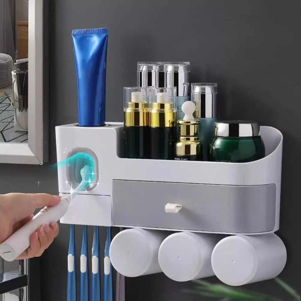 Dispensador Automático de Pasta Dental y Porta Cepillos con 3 Vasos