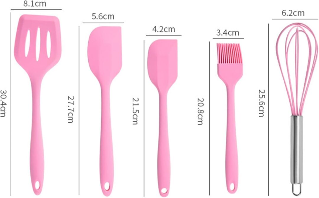 Kit 5 Piezas Utensilios De Cocina De Silicona Rosado |rt® - Imagen 2