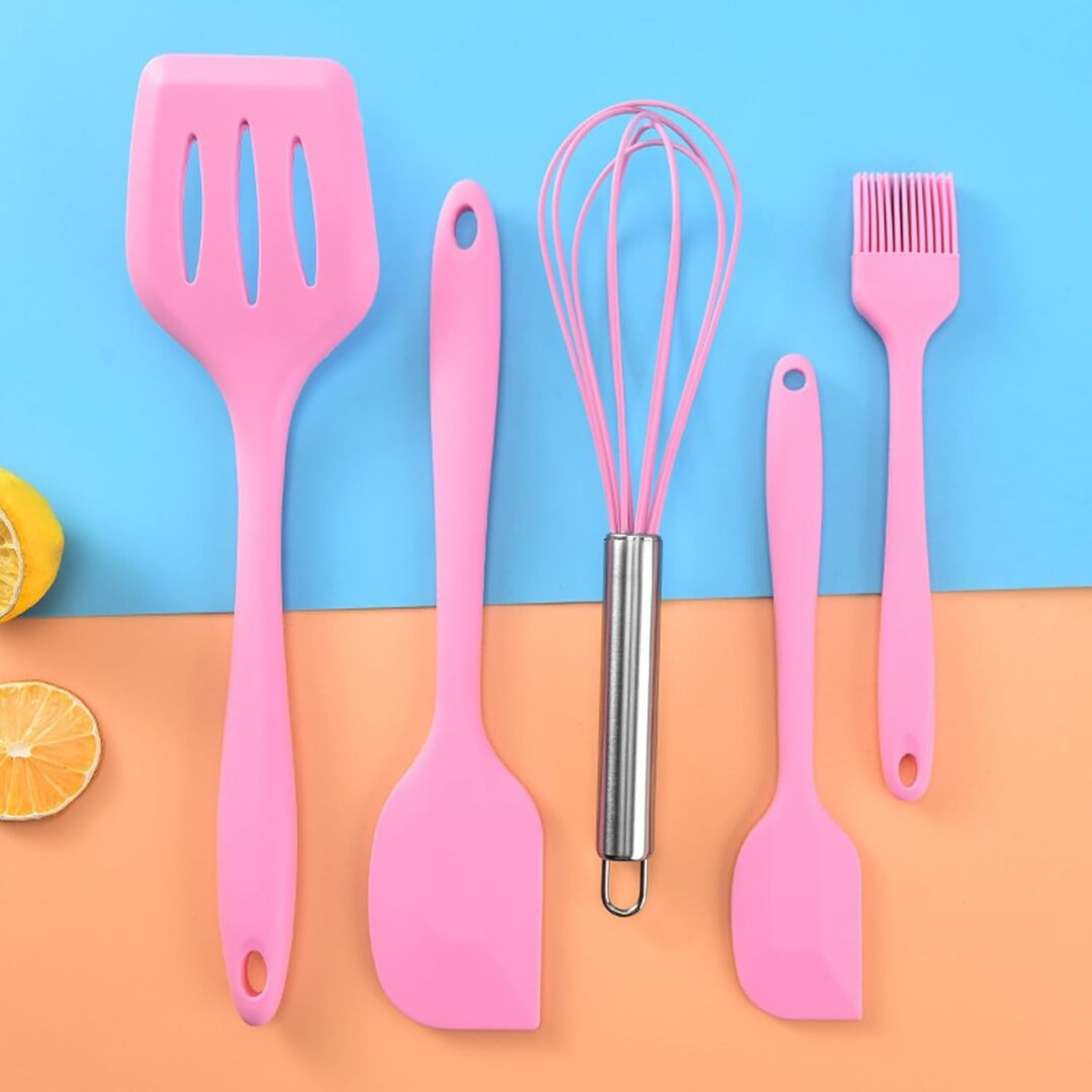 Kit 5 Piezas Utensilios De Cocina De Silicona Rosado |rt®
