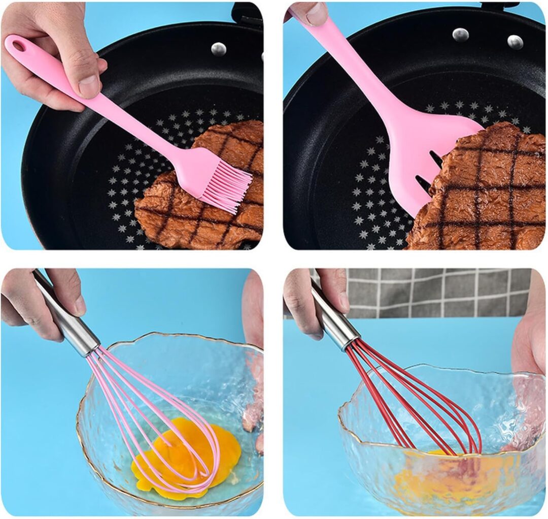 Kit 5 Piezas Utensilios De Cocina De Silicona Rosado |rt® - Imagen 6