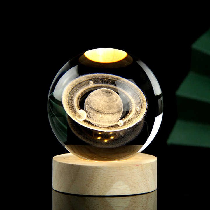 Veladora Bola de Cristal Base de Madera Modelo Saturno