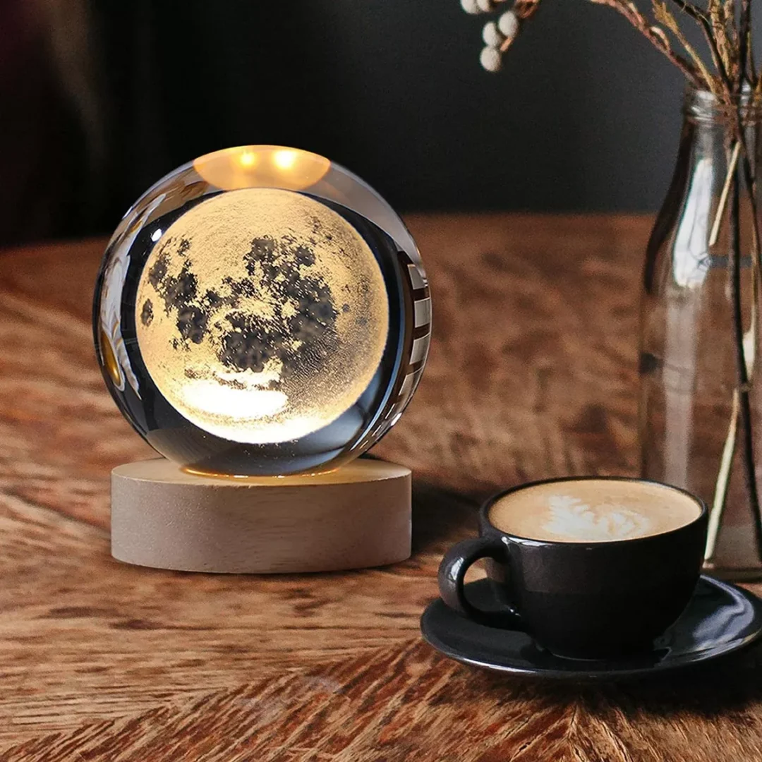 Veladora Bola de Cristal Base de Madera Modelo Luna