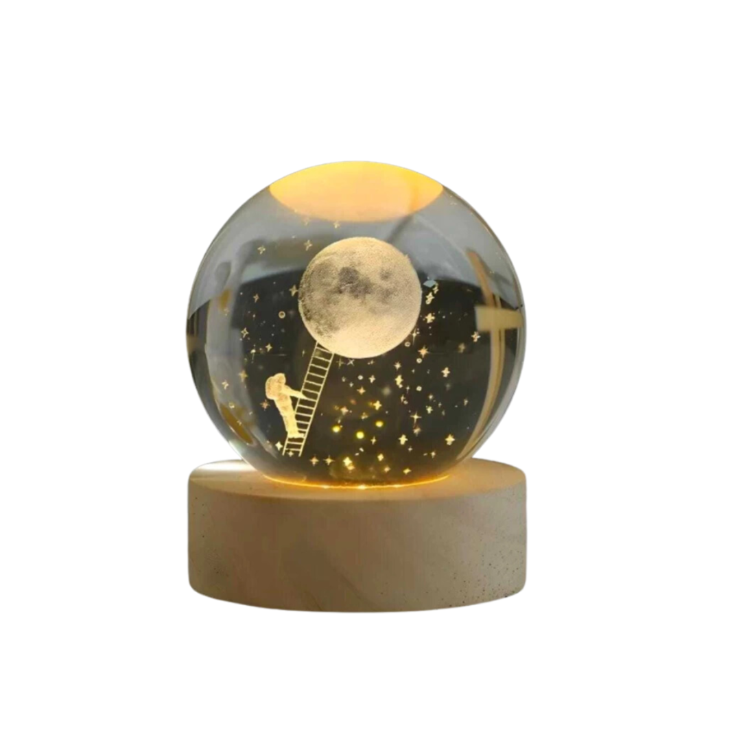 Veladora Bola de Cristal Base de Madera Modelo Astronauta Escalera a Luna - Imagen 3