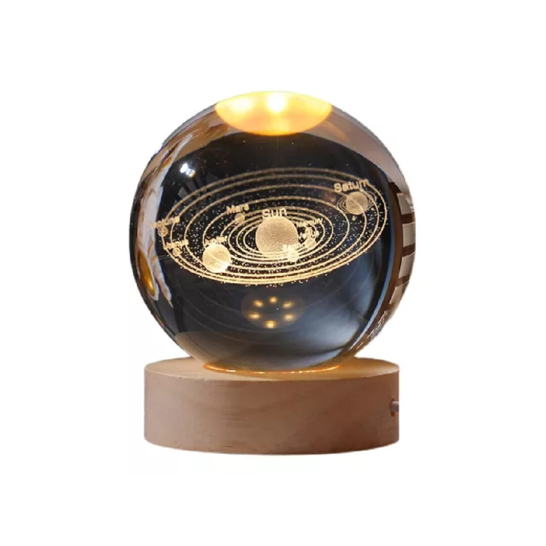 Veladora Bola de Cristal Base de Madera Modelo Sisitema Solar