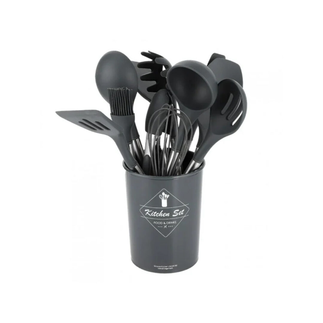 Set De Espatulas Cocina Antiadherente 12 Piezas Silicona + Vaso (Negro) - Imagen 2