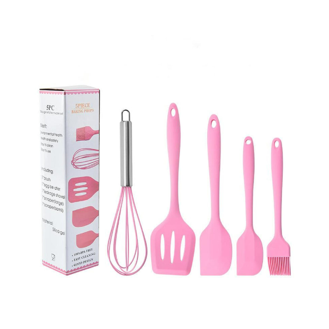 Kit 5 Piezas Utensilios De Cocina De Silicona Rosado |rt® - Imagen 9